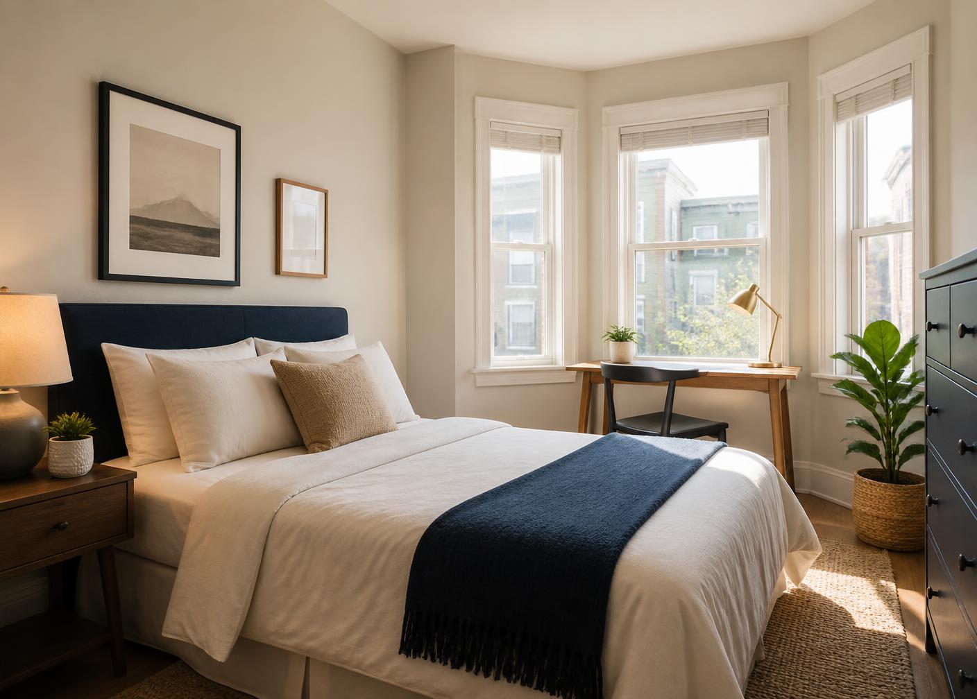 Calm, furnished bedroom in a shared residence